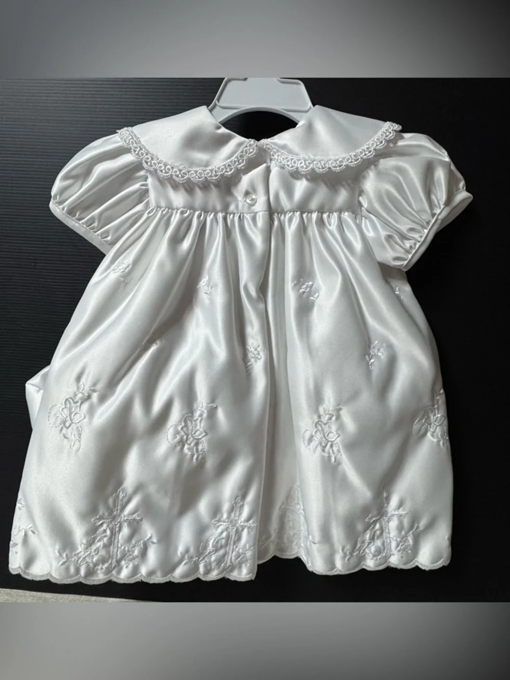 Vintage White satin baby christening gown and bonnet set